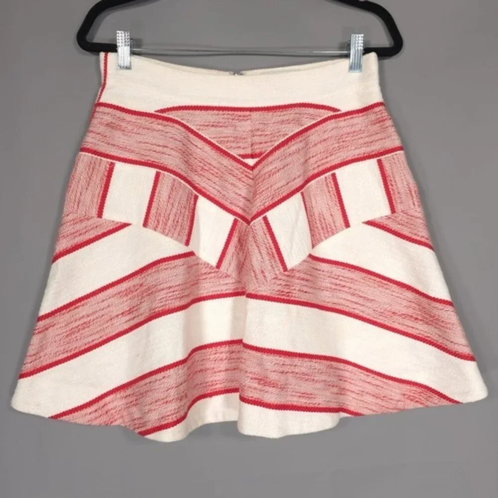 3.1 Phillip Lim LINEN Blend Chevron Red White Skirt A-Line Flare Flounce Size 8